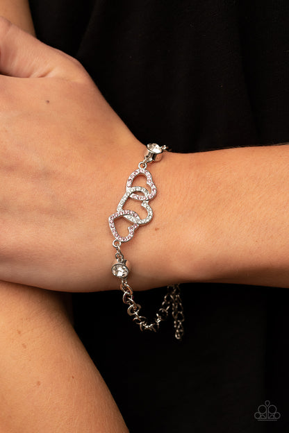 Paparazzi Accessories-Desirable Dazzle Pink Dotted Heart Rhinestone Bracelet
