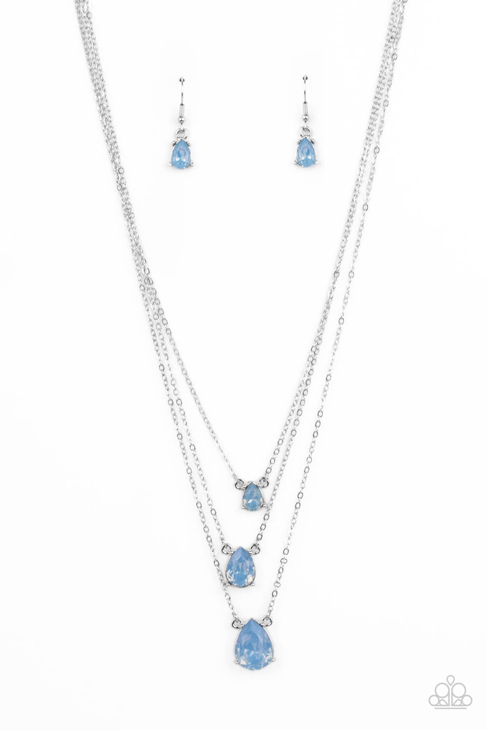 Paparazzi Accessories-Dewy Drizzle Blue Trio Teardrop Necklace Set