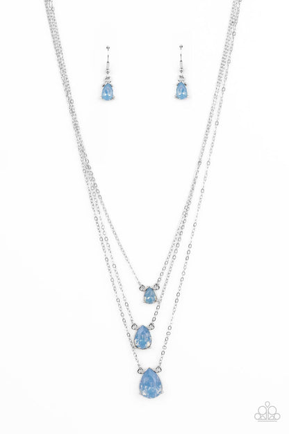 Paparazzi Accessories-Dewy Drizzle Blue Trio Teardrop Necklace Set