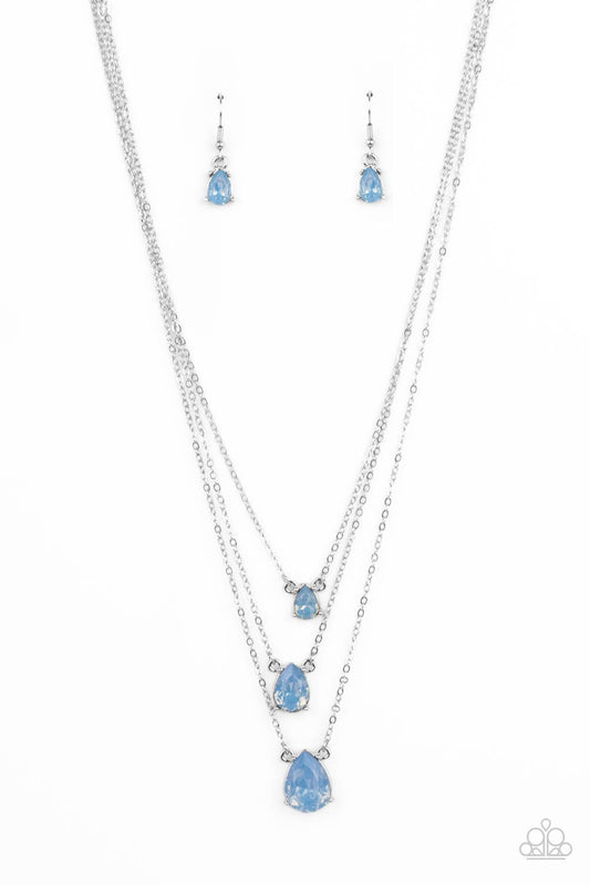 Paparazzi Accessories-Dewy Drizzle Blue Trio Teardrop Necklace Set