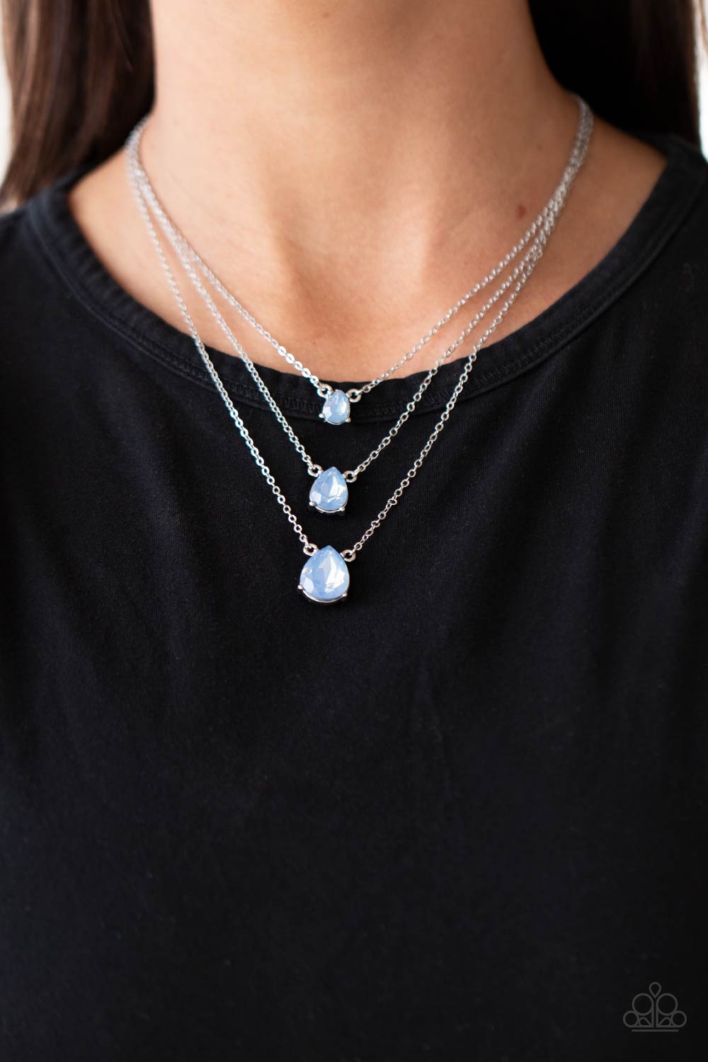 Paparazzi Accessories-Dewy Drizzle Blue Trio Teardrop Necklace Set