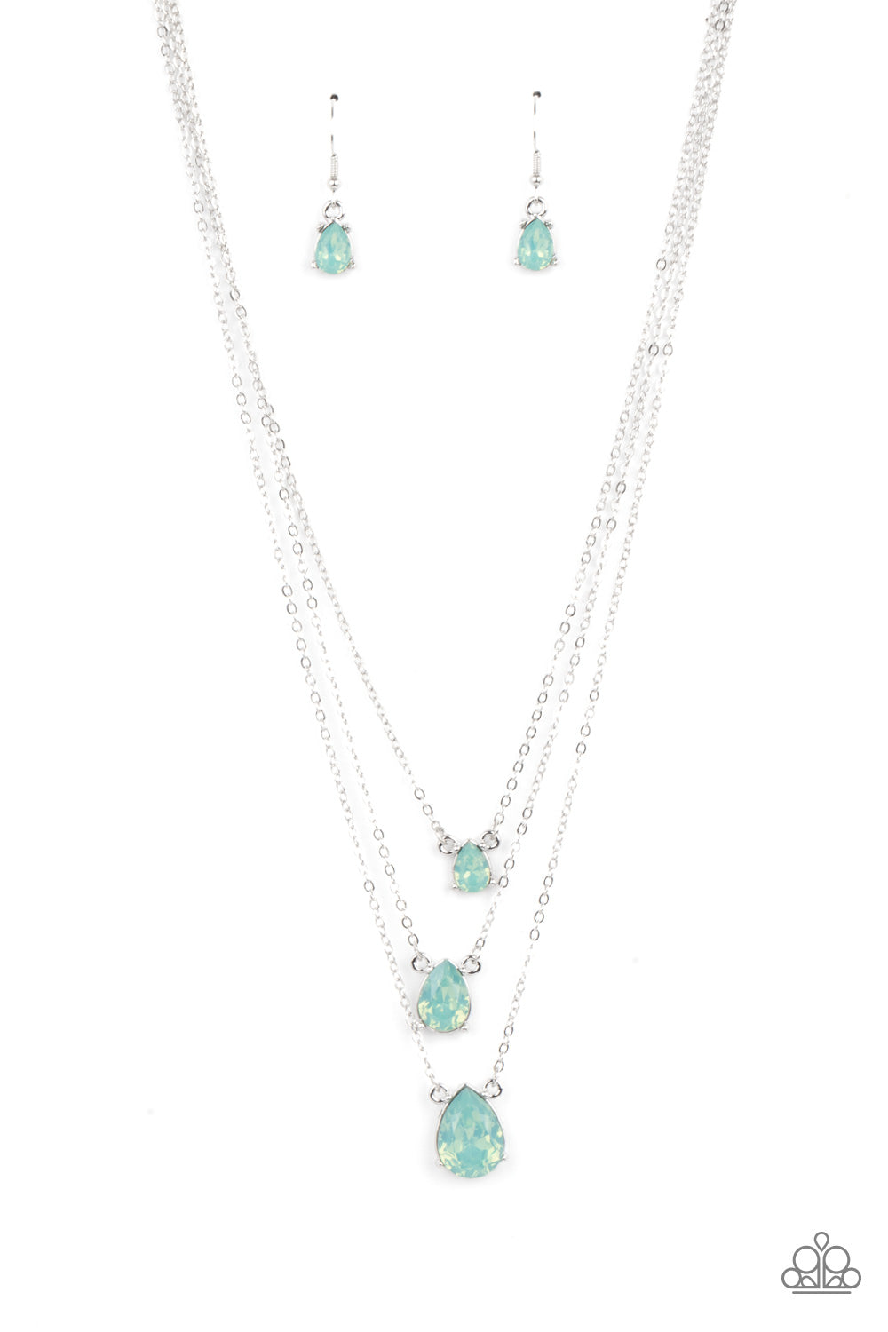 Paparazzi Accessories-Dewy Drizzle Green Opaque Teardrop Rhinestone Necklace Set