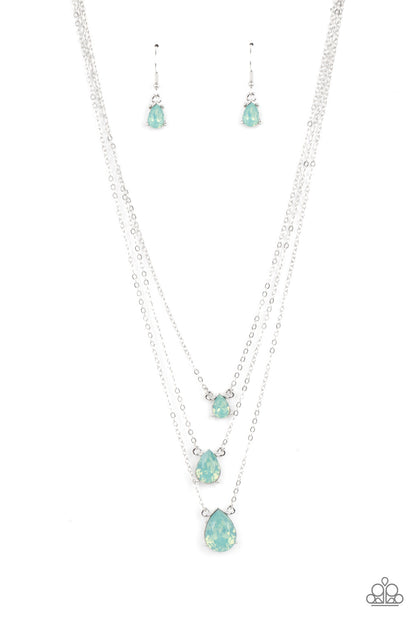 Paparazzi Accessories-Dewy Drizzle Green Opaque Teardrop Rhinestone Necklace Set