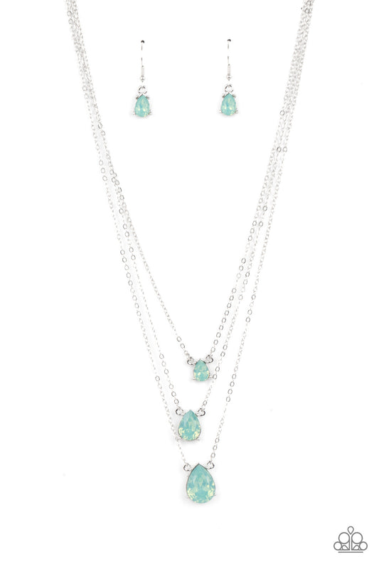 Paparazzi Accessories-Dewy Drizzle Green Opaque Teardrop Rhinestone Necklace Set