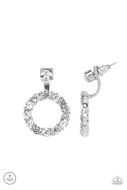 Paparazzi Accessories-Diamond Halo Glassy White Rhinestone Earrings