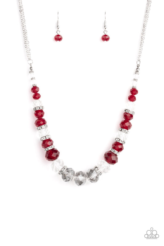 Paparazzi Accessories-Distracted By Dazzle Red Necklace Set