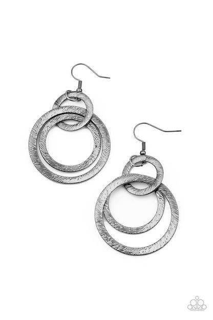 Paparazzi Accessories-Distractingly Dizzy Black Trio Hoop Earrings