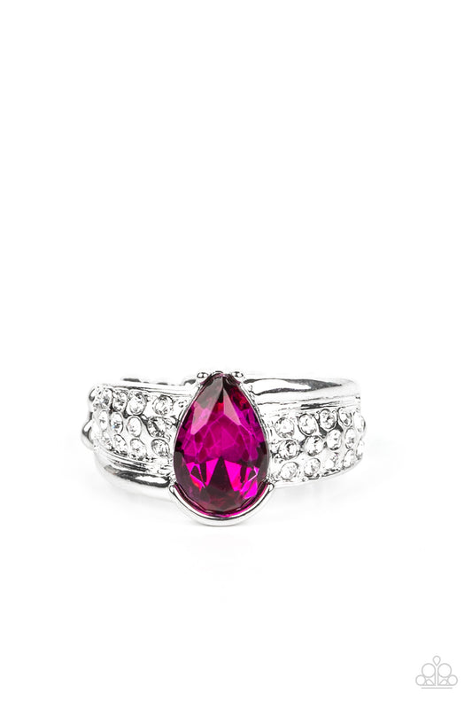 Paparazzi Accessories-Dive into Oblivion Pink Dainty Rhinestone Teardrop Ring