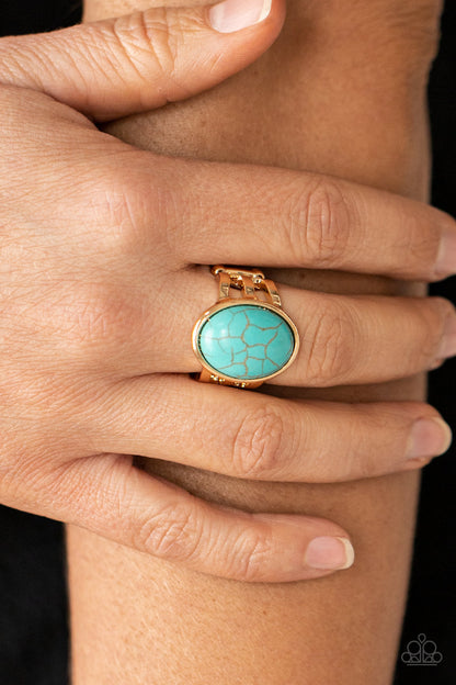Paparazzi Accessories-Divine Deserts Gold Oval Turquoise Stone Ring