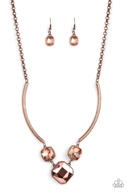 Paparazzi Accessories-Divine IRIDESCENCE Copper Two Curved Necklace Set