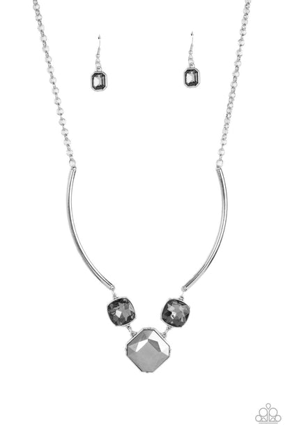 Paparazzi Accessories-Divine IRIDESCENCE Silver/Smoky Gem Necklace Set
