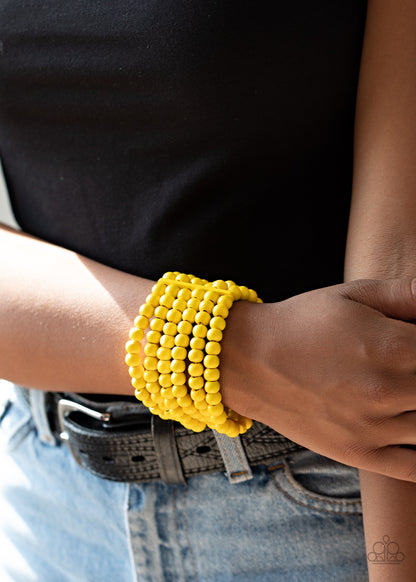 Paparazzi Accessories-Diving in Maldives Yellow Wooden Bracelet