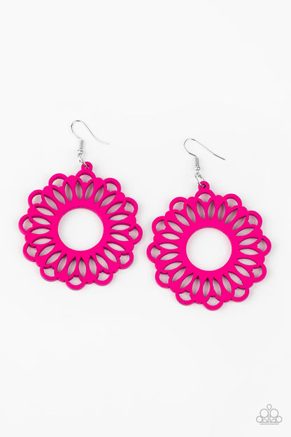 Paparazzi Accessories-Dominican Daisy Pink Wood Earrings