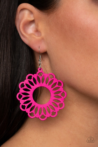 Paparazzi Accessories-Dominican Daisy Pink Wood Earrings