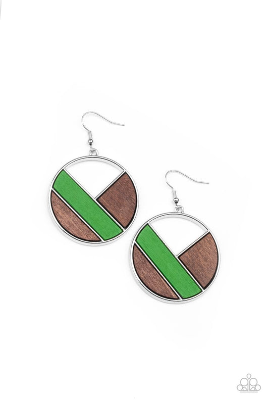 Paparazzi Accessories-Don't Be MODest Green Geometric Wooden Earrings