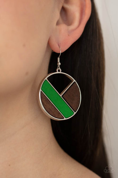 Paparazzi Accessories-Don't Be MODest Green Geometric Wooden Earrings