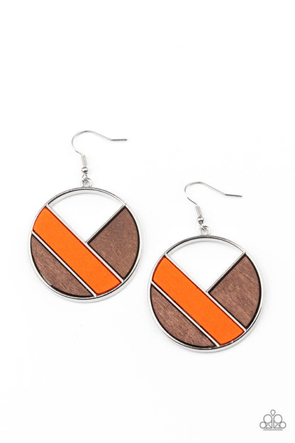 Paparazzi Accessories-Don't Be MODest Orange/Brown Geometric Wooden Earrings