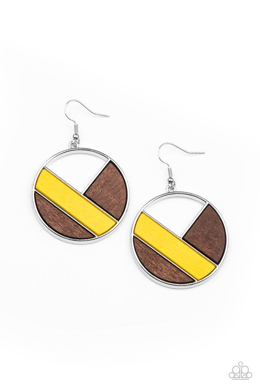 Paparazzi Accessories-Don't Be MODest Yellow Geometric Wooden Earrings