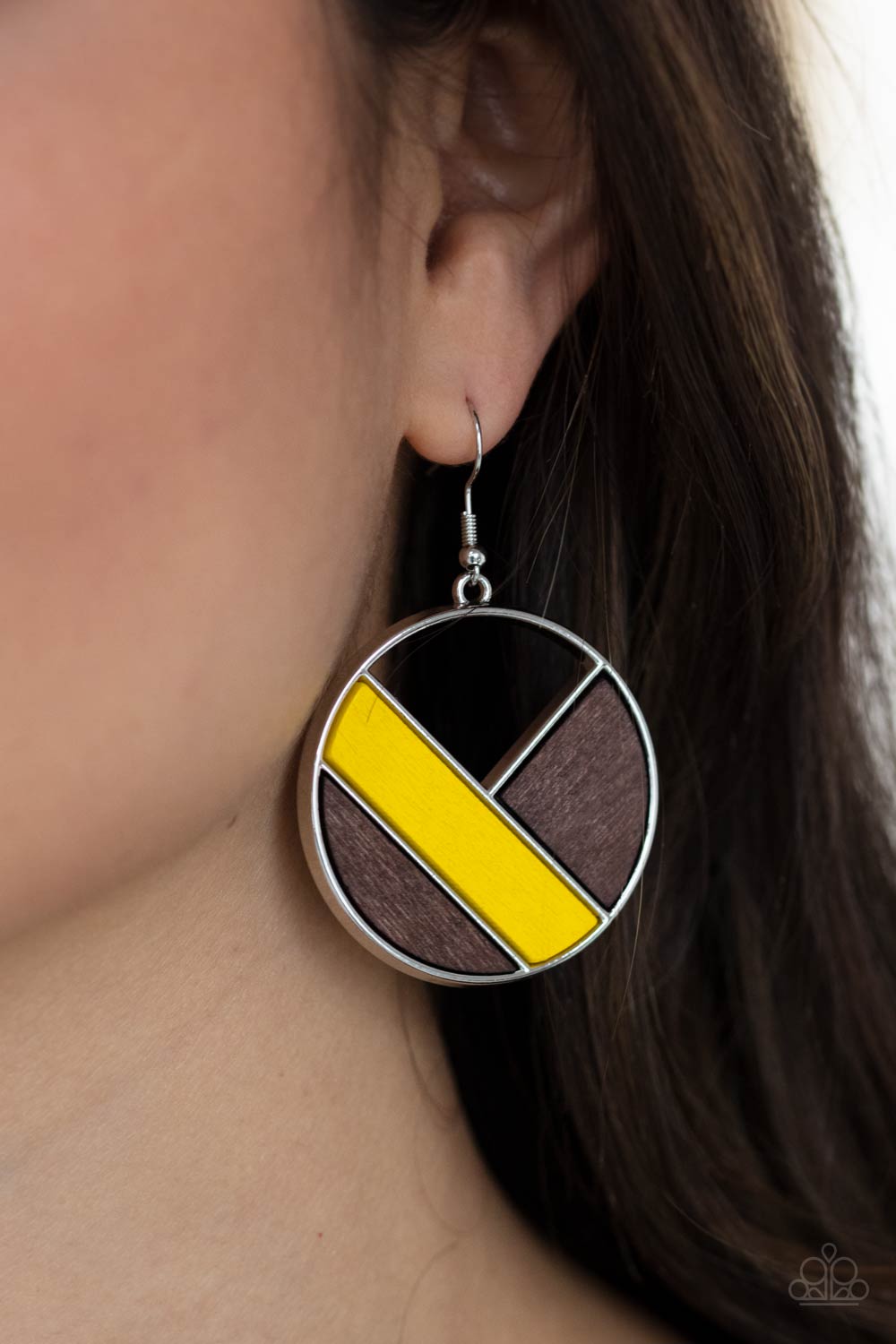 Paparazzi Accessories-Don't Be MODest Yellow Geometric Wooden Earrings