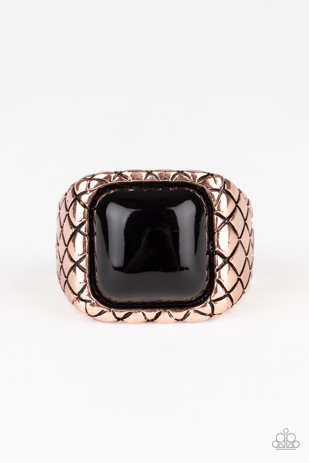 Paparazzi Accessories-Don't Cross Me Copper Black Square Men's Ring