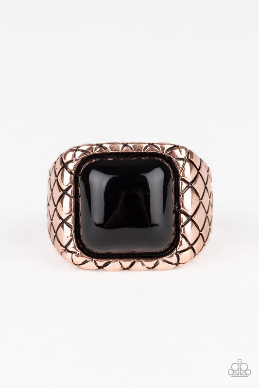 Paparazzi Accessories-Don't Cross Me Copper Black Square Men's Ring