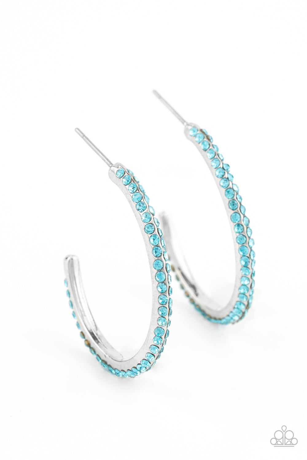 Paparazzi Accessories-Don't Think Twice Blue Rhinestone Hoop Earrings