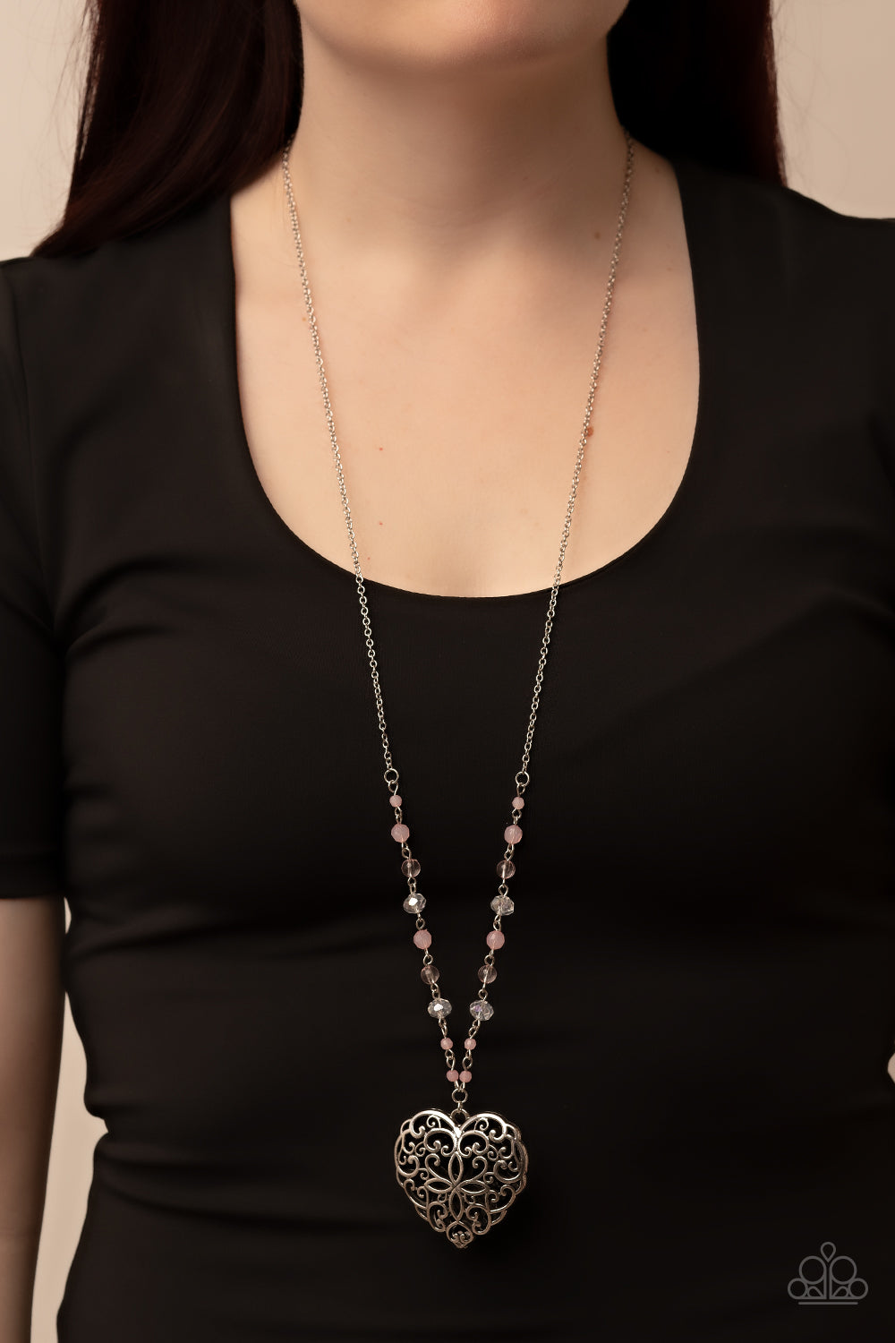 Paparazzi Accessories-Doting Devotion Pink Crystal White Bead Necklace set