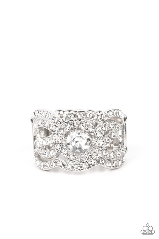 Paparazzi Accessories-Doting on Dazzle White Rhinestone Braided Solitaire Ring