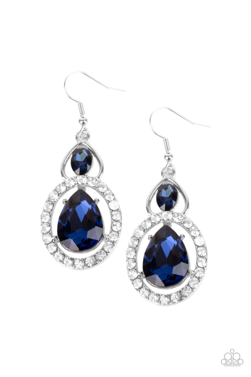 Paparazzi Accessories-Double The Drama Glassy Blue Teardrop Earrings