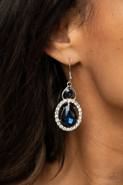 Paparazzi Accessories-Double The Drama Glassy Blue Teardrop Earrings