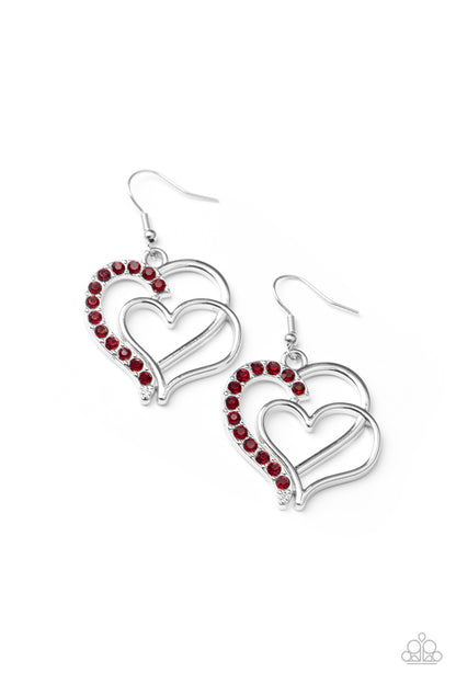 Paparazzi Accessories-Double The Heartache Red Heart Earrings