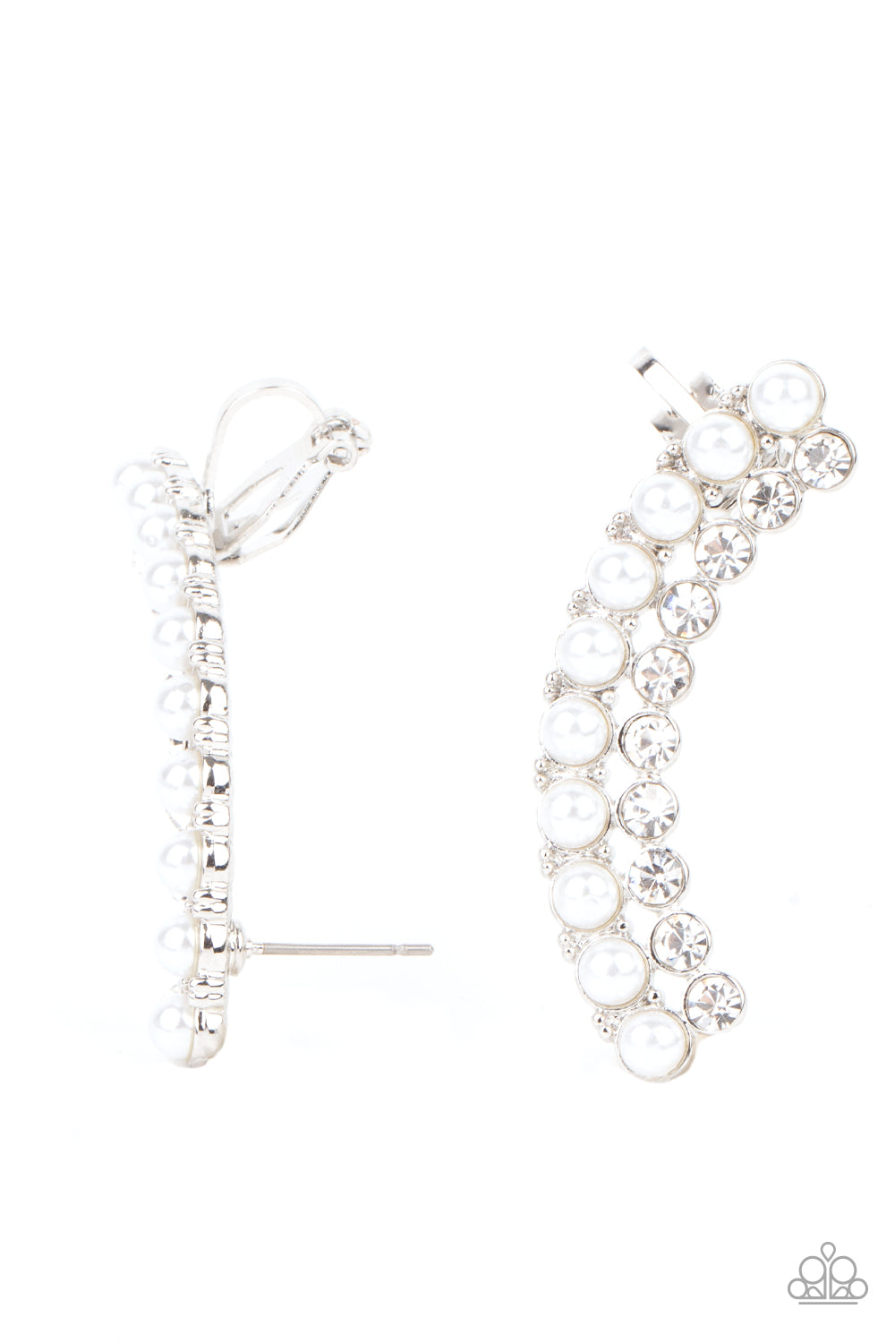 Paparazzi Accessories-Doubled Down on Dazzle White Pearly Rhinestone Earrings