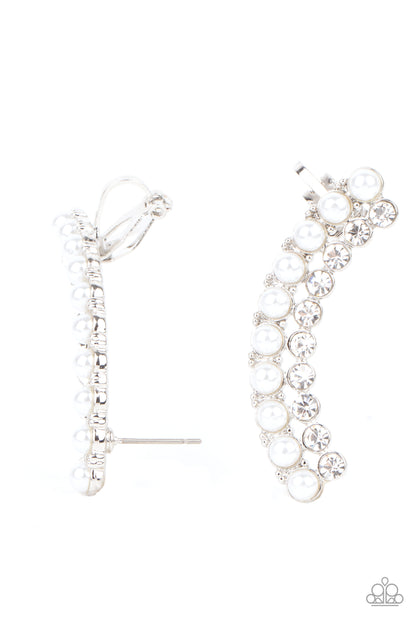 Paparazzi Accessories-Doubled Down on Dazzle White Pearly Rhinestone Earrings
