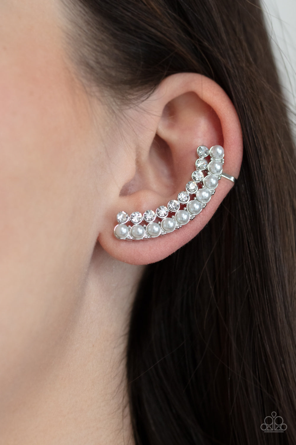 Paparazzi Accessories-Doubled Down on Dazzle White Pearly Rhinestone Earrings