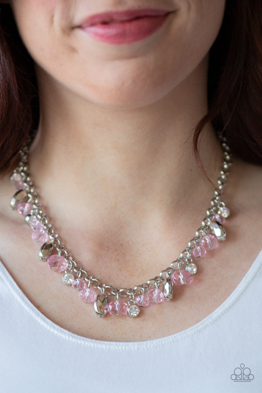 Paparazzi Accessories-Downstage Dazzle Pink Necklace Set