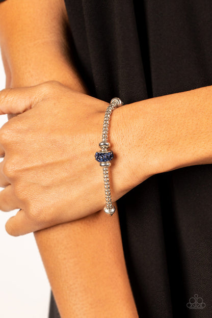 Paparazzi Accessories-Downtown Decoupage Blue Rhinestone Silver Bracelet