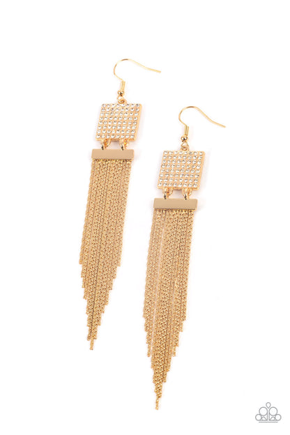 Paparazzi Accessories-Dramatically Deco Gold Flat Chain Earrings