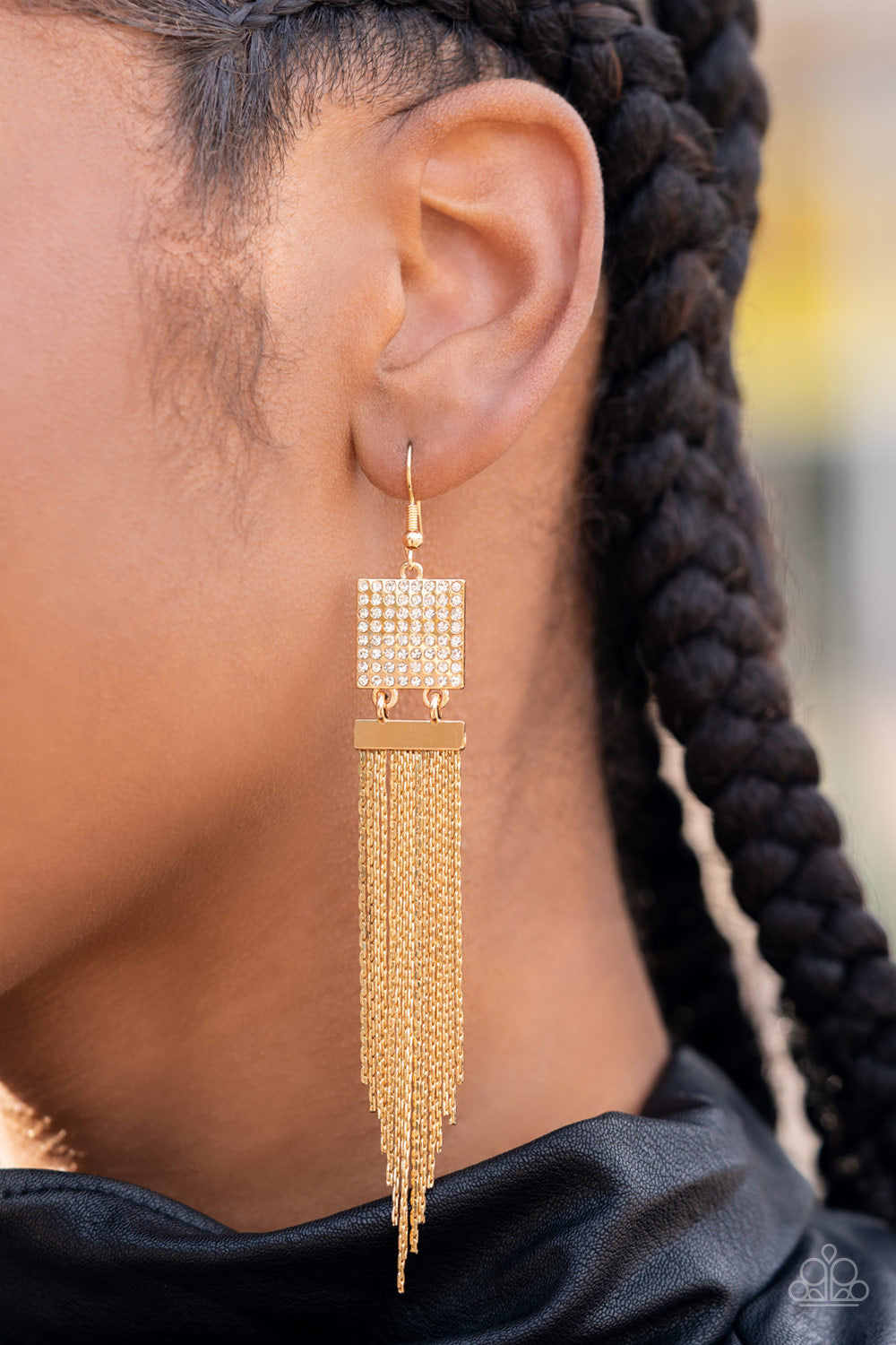 Paparazzi Accessories-Dramatically Deco Gold Flat Chain Earrings