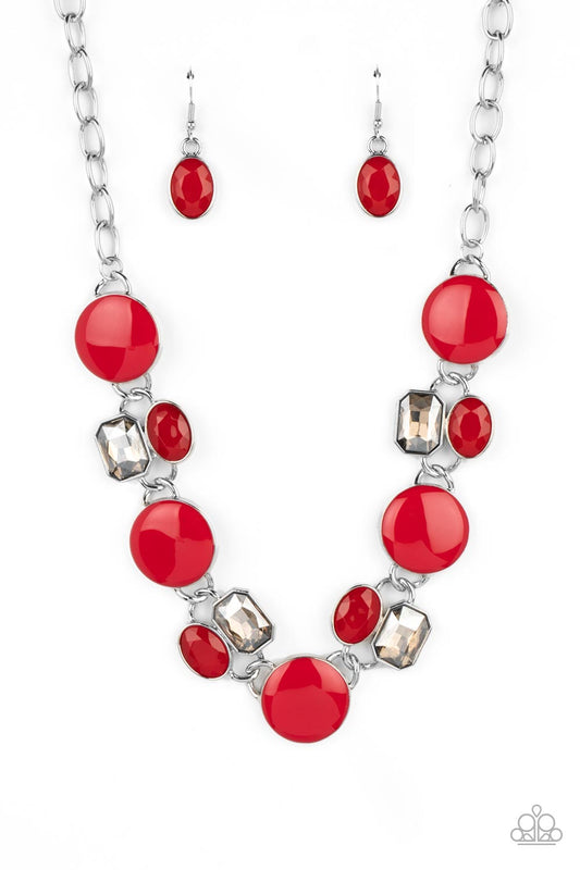 Paparazzi Accessories-Dreaming in MULTICOLOR Red Smoky Gem Necklace Set
