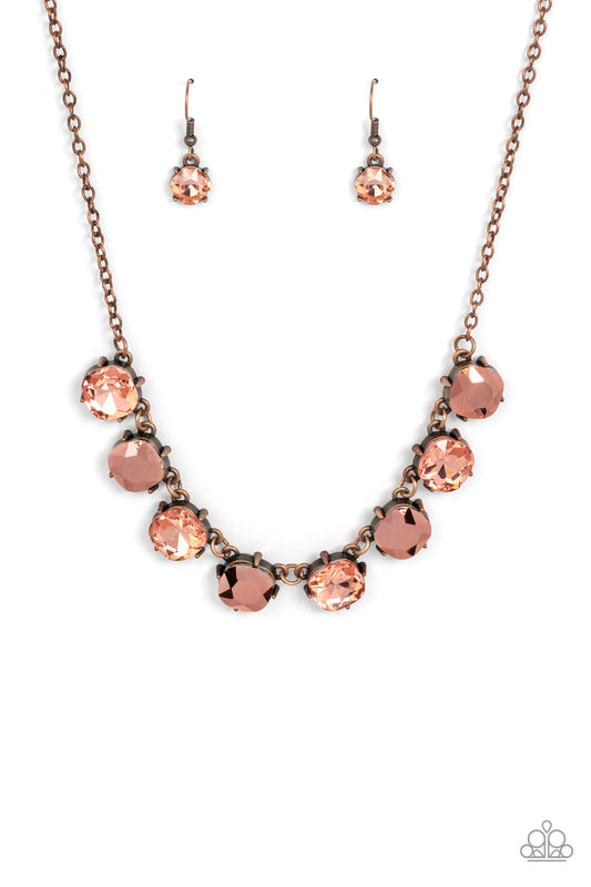 Paparazzi Accessories-Dreamy Decorum Copper/Aurum Classic Rhinestone Necklace Set