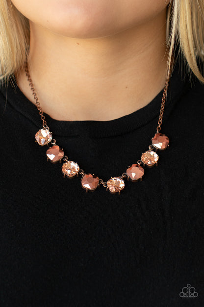 Paparazzi Accessories-Dreamy Decorum Copper Classic Rhinestone Necklace Set