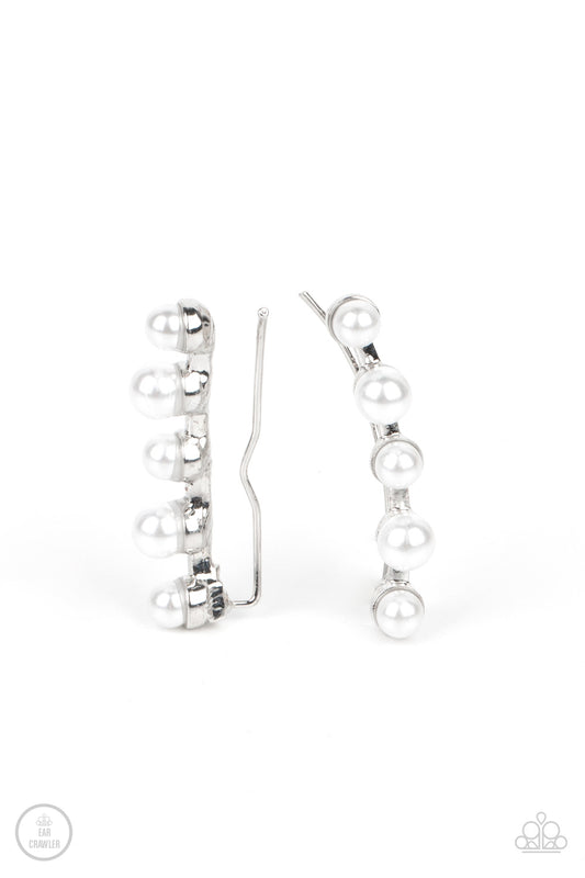 Paparazzi Accessories-Drop-Top Attitude White Bubbly Pearl Ear Crawlers