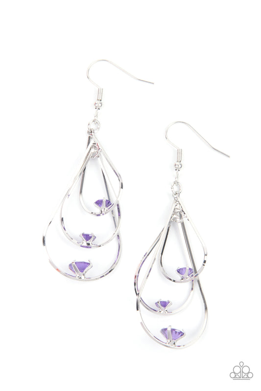 Paparazzi Accessories-Drop Down Dazzle Interlocking Purple Teardrop Earrings