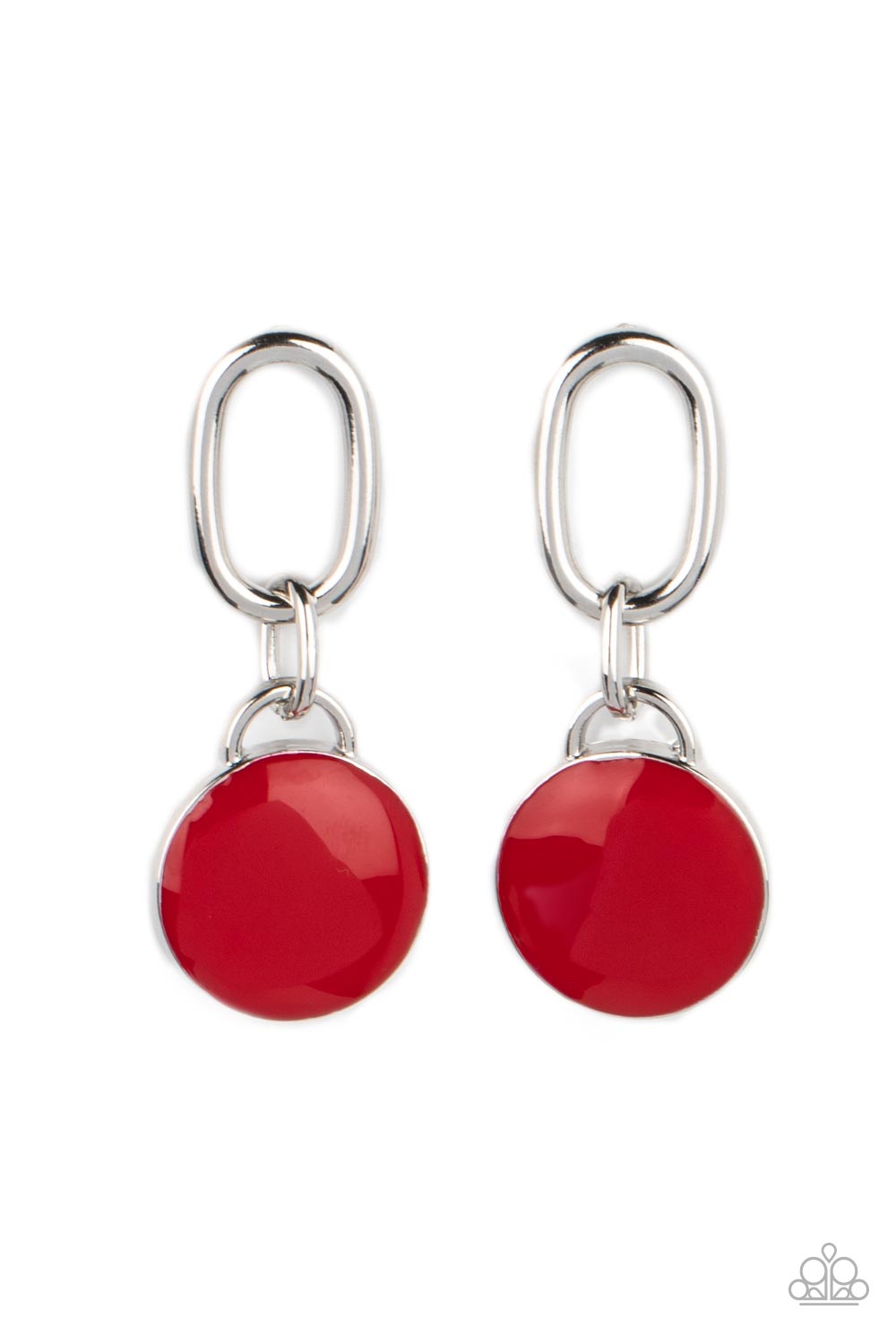 Paparazzi Accessories-Drop a TINT Red Oblong Silver Disc Earrings