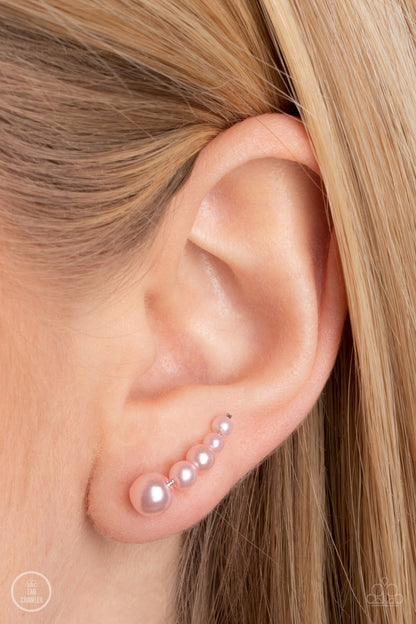 Paparazzi Accessories-Dropping into Divine Pink Dainty Pearl Earrings