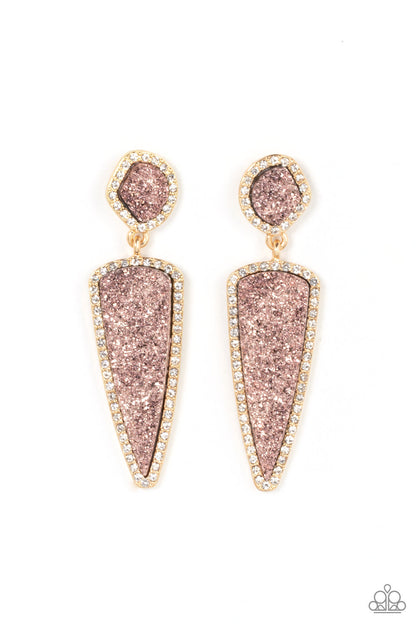 Paparazzi Accessories-Druzy Desire Gold Frame Pink Lure Accent Earrings