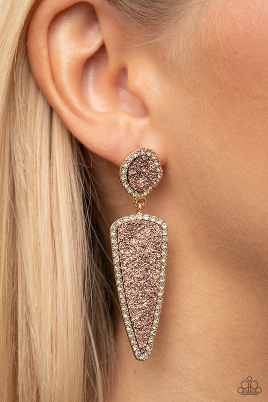 Paparazzi Accessories-Druzy Desire Gold Frame Pink Lure Accent Earrings