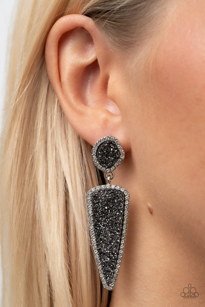 Paparazzi Accessories-Druzy Desire Silver Asymmetrical Triangular Earrings