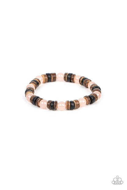 Paparazzi Accessories-Durango Drifter Pink Stone Brown Disc Bracelet