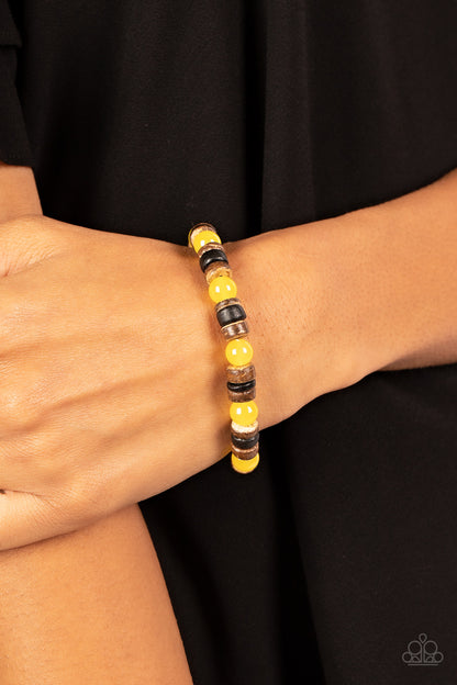 Paparazzi Accessories-Durango Drifter Yellow Glassy Bead Bracelet